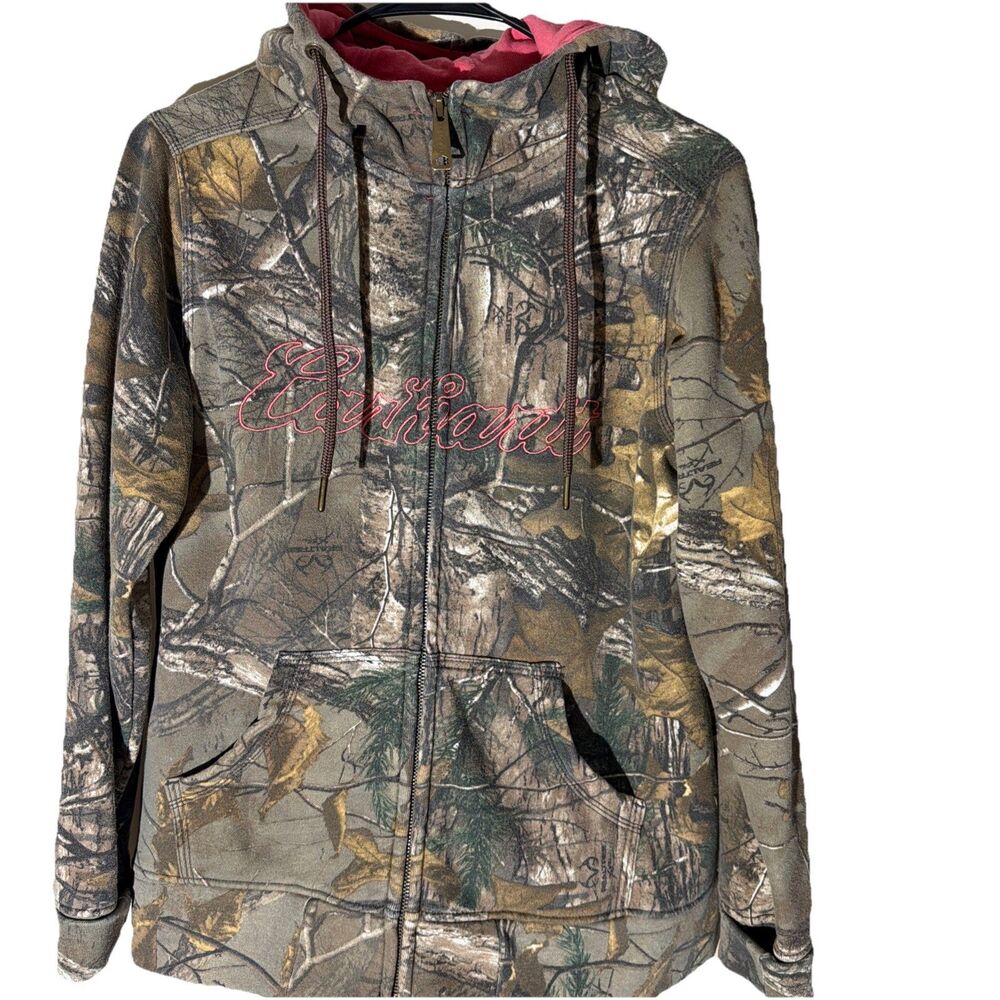 Carhartt Camo Hoodie Youth M 8-10 Fits Womens XS S Pink Logo Zip Jacket Y2K Hunt